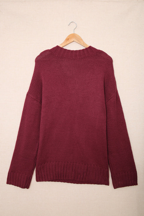 V Neck Drop Shoulder Knitted Sweater